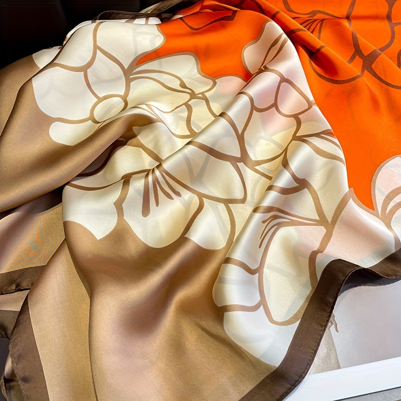 Big Flower Print Scarf Silk Shawl Red Ka...