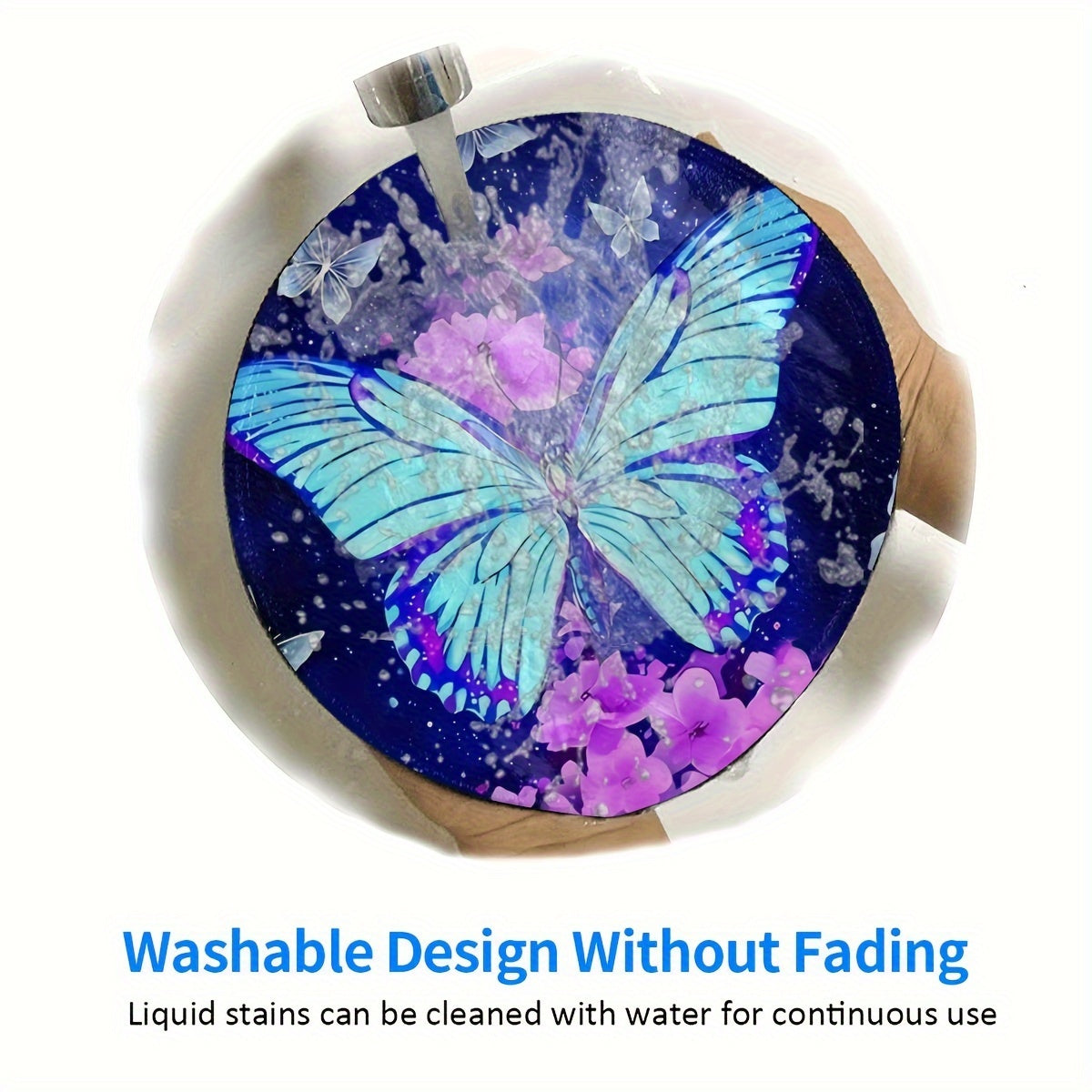 Butterfly Pattern Mouse Pad Round Mouse Mat Non Slip Rubber Base Mousepad