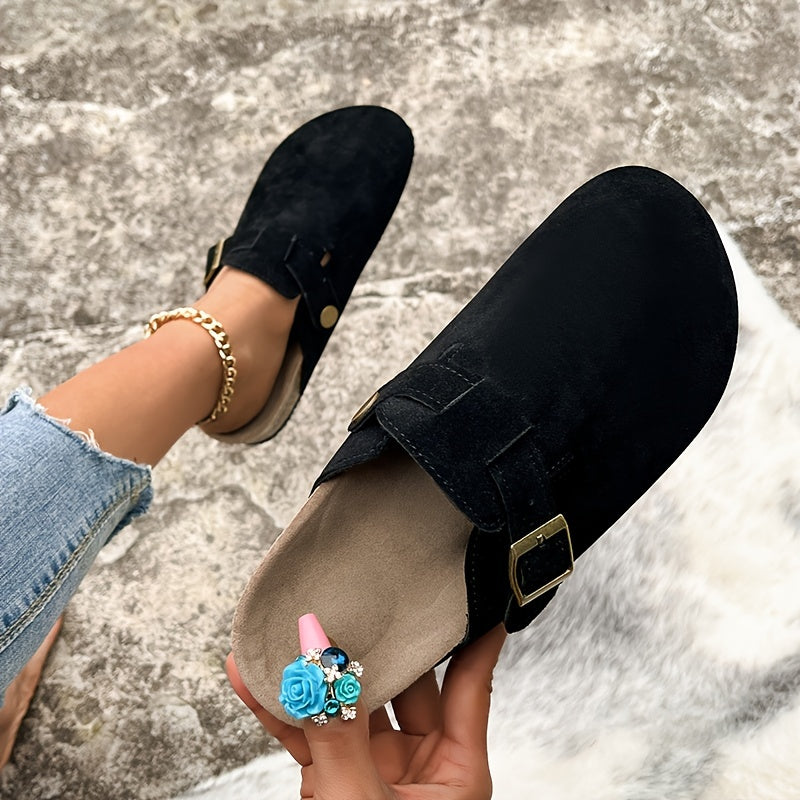 Women's Adjustable Strap Flat Mules Cork Clogs