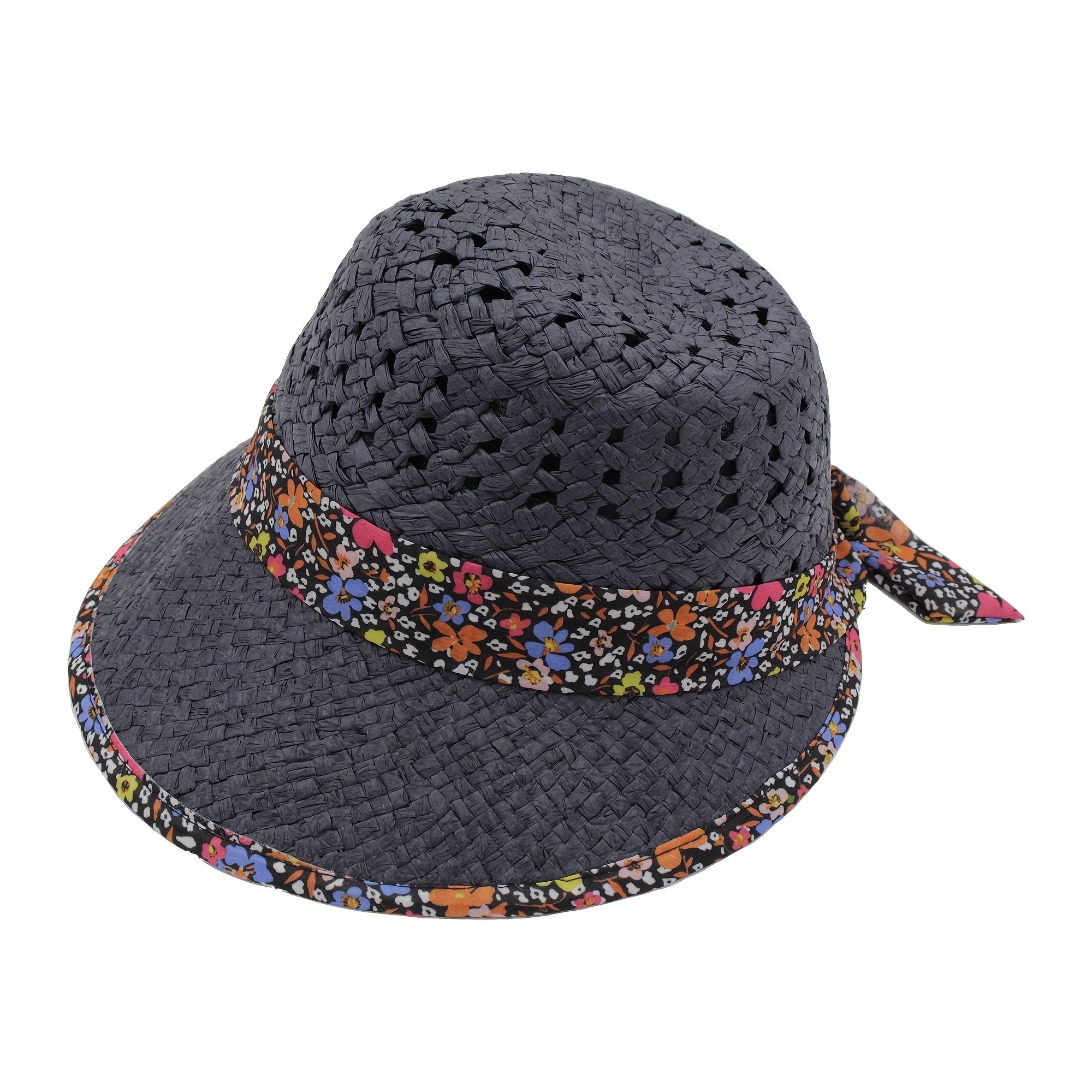 Boho Floral Sun Hat Crochet Wide Brim Straw Hats UV Protection