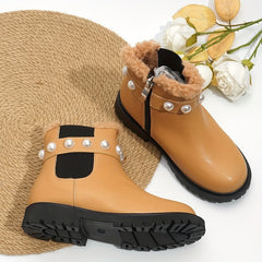 Girls' Fleece Zipper Boots - Warm & Non Slip