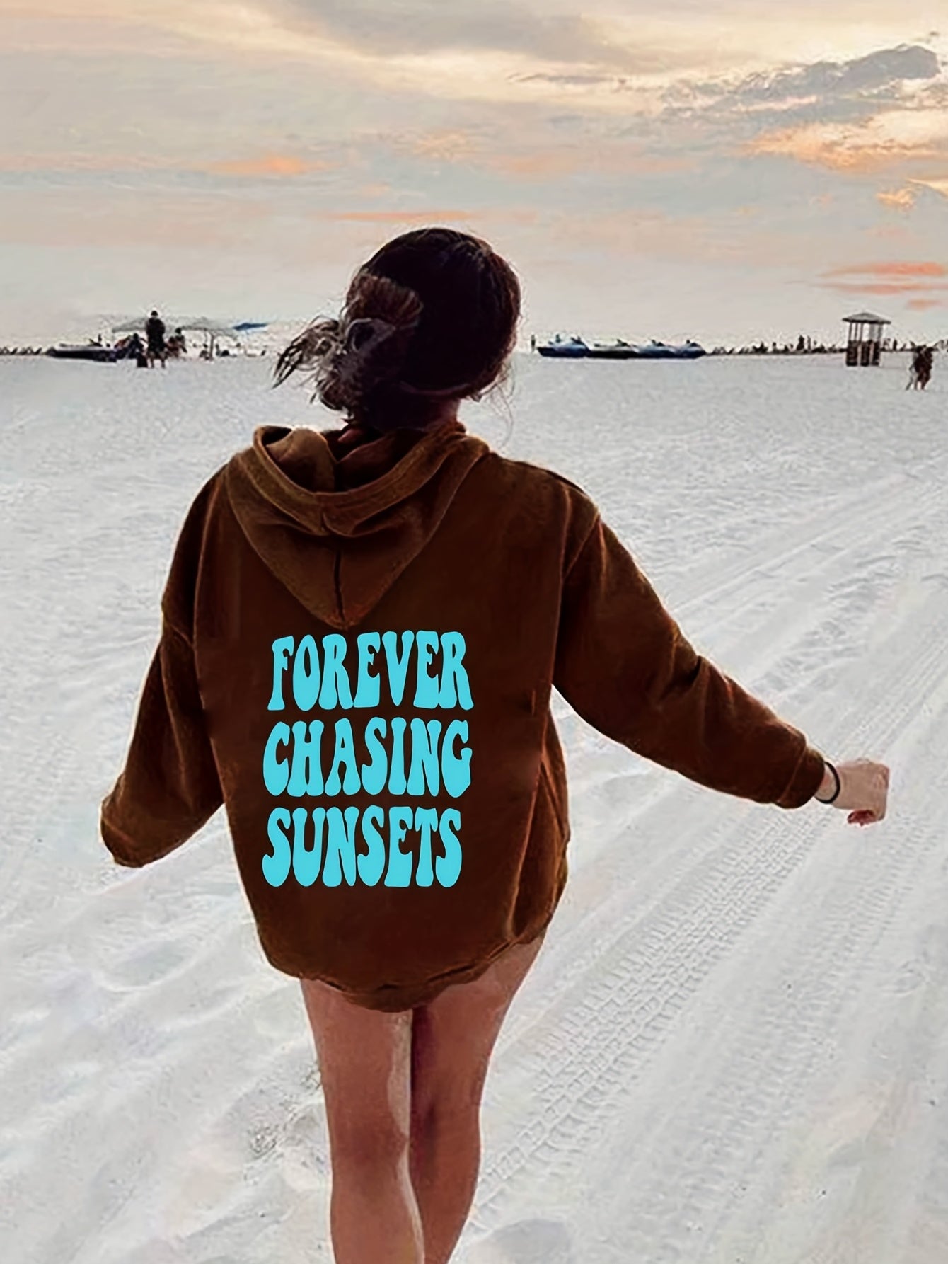 Sunset Print Hoodie Long Sleeve Drawstring Casual Sweatshirt Women