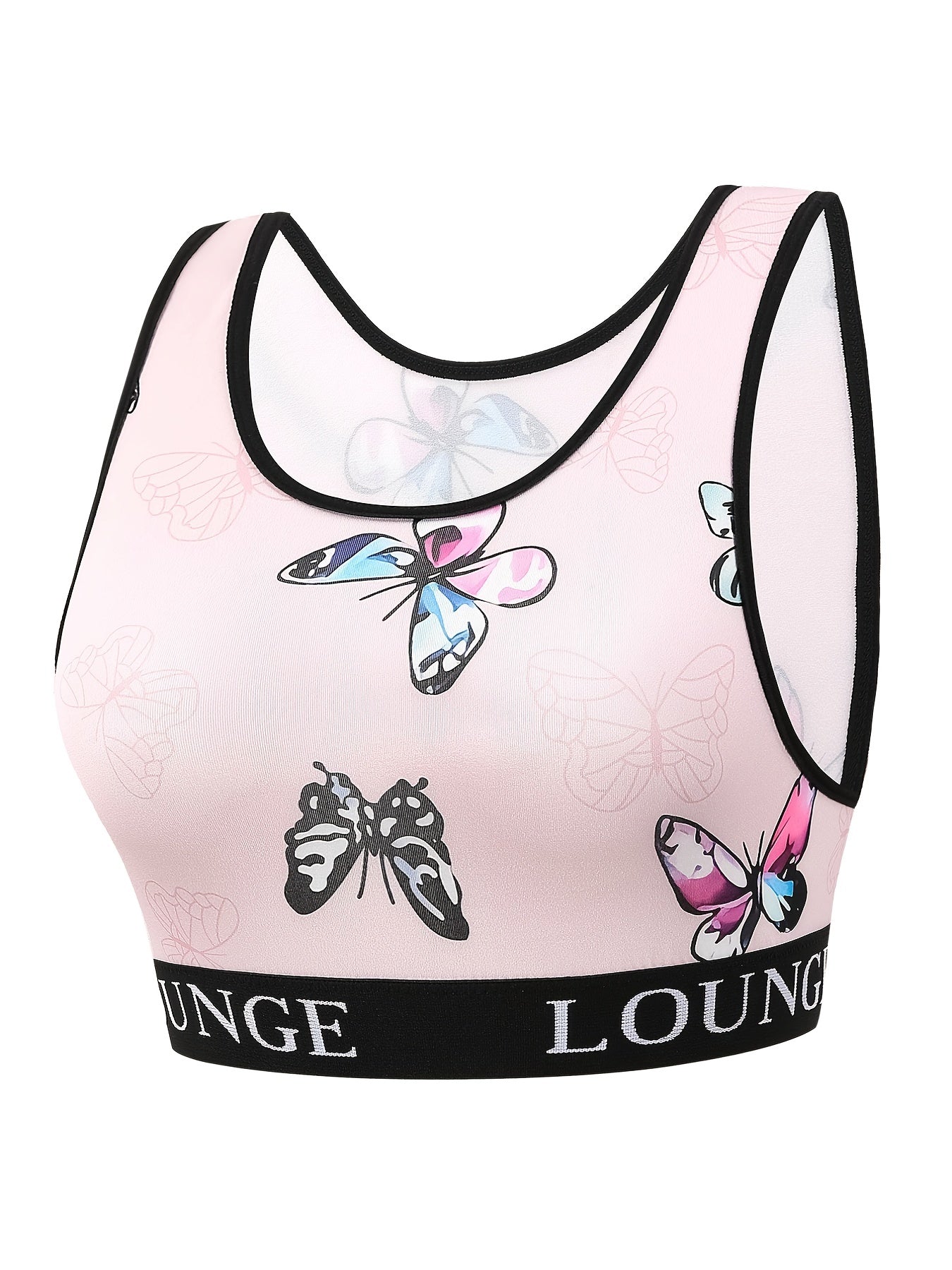 Sporty Underwear Set Women's Plus Butterfly Print Letter Tape