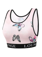 Sporty Underwear Set Women's Plus Butterfly Print Letter Tape