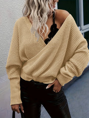 Solid Bat Sleeve Surplice Neck Jumper