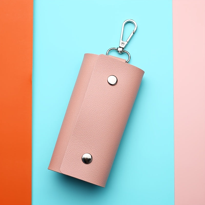 Unisex PU Leather Keychain Car Key Holder Snap Closure Bag Key Ring Pouch