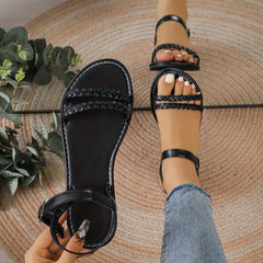 Women's Casual Flat Sandals Braided Buckle Lightweight Beach Shoes
