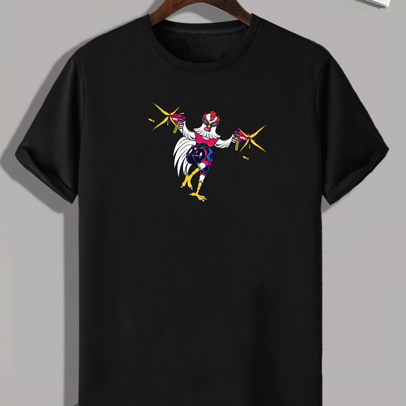 Funny Chicken Print Men's Graphic T-shirt for Summer