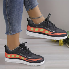 Women's Geometric Pattern Sneakers Lace Up Low Top Knit Mesh Shoes