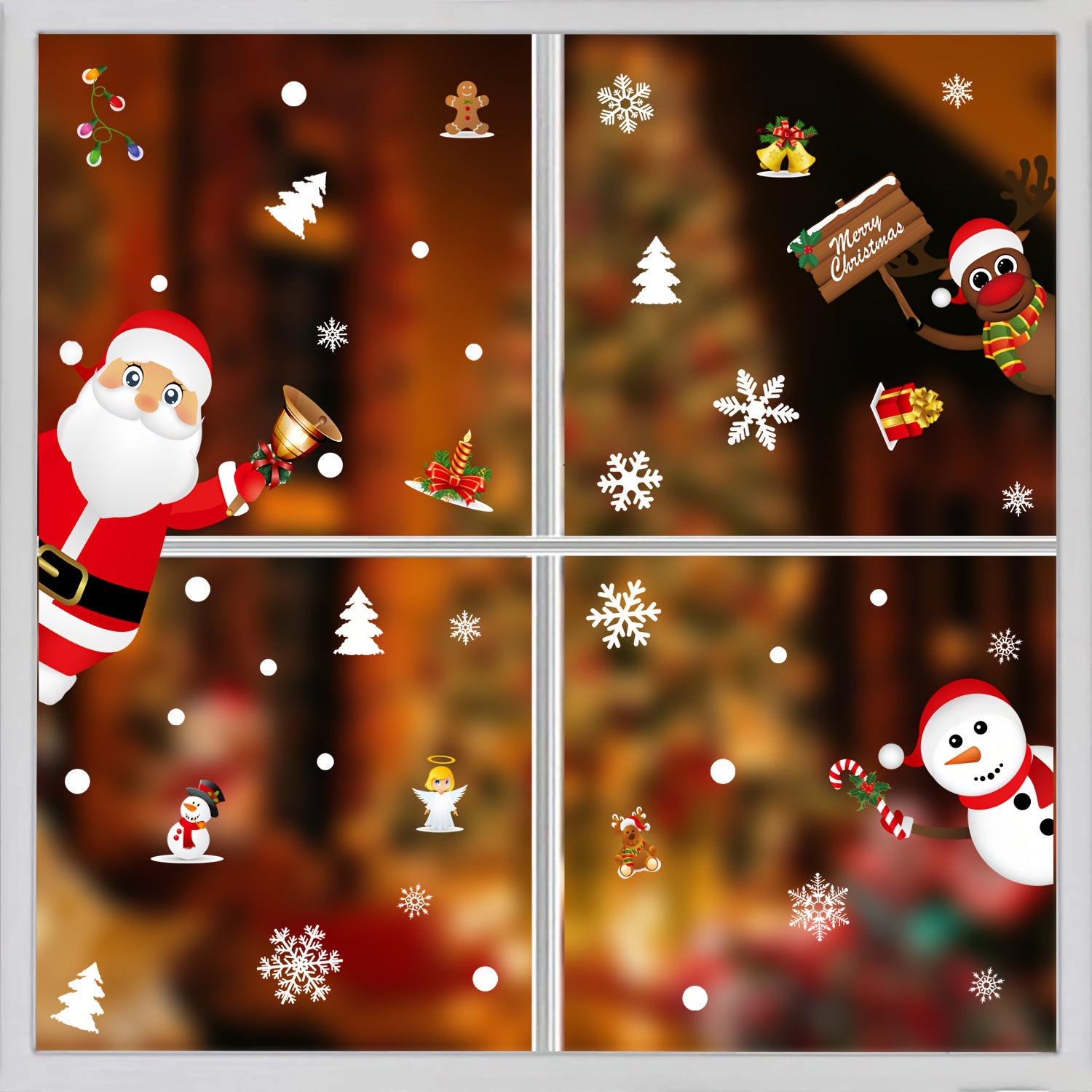 Christmas Window Clings Stickers Santa Snowman Deer Snowflakes Windows Decals