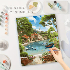 DIY Acrylic Paint By Numbers Kits Tree Lake Drawing Artwork Without Frame