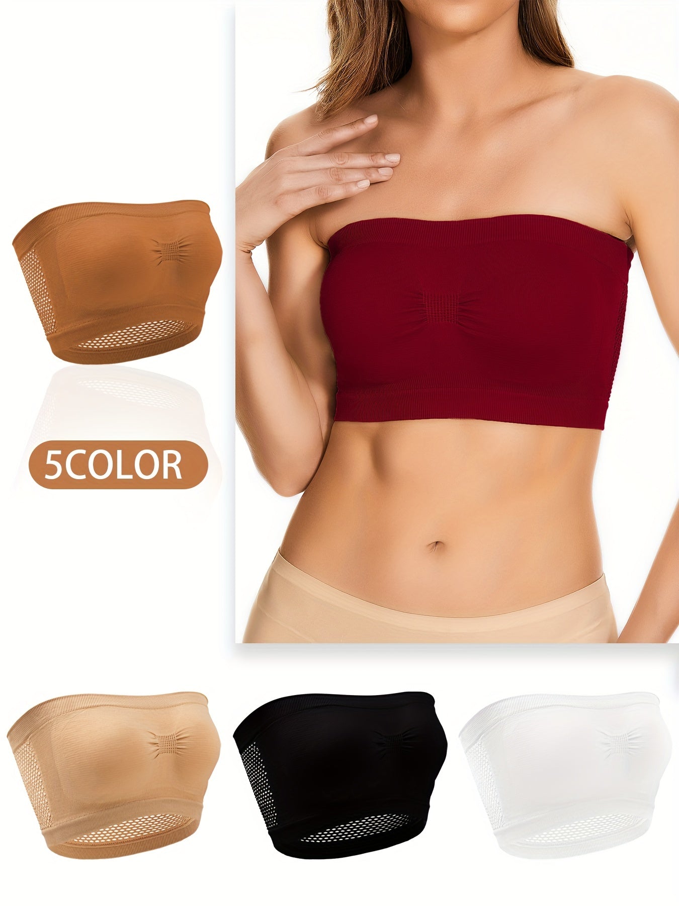 5pcs Strapless Bandeau Bras Comfortable Stretch Everyday Bra