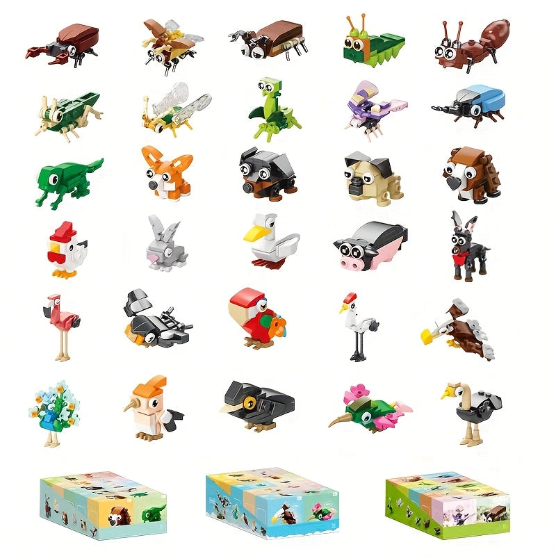 30pcs Animal Building Blocks Set Insects Bird Small Animal Assembly Model