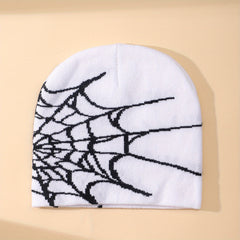 Spider Web Graphic Beanie Hat Hip Hop Skull Cap Unisex Y2K Winter Warm Knit Hat