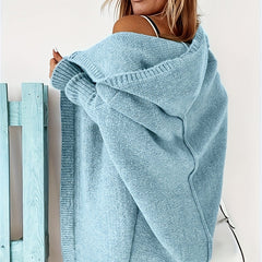 Open Front Hooded Cardigan Batwing Sleeve Mid Length Sweater