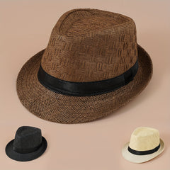 Vintage Fedora Cap Straw Sun Hat Lightweight Breathable Trilby Hats