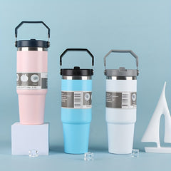 30oz Leakproof Stainless Steel Cup with Handle and Straw for Outdoor Activities