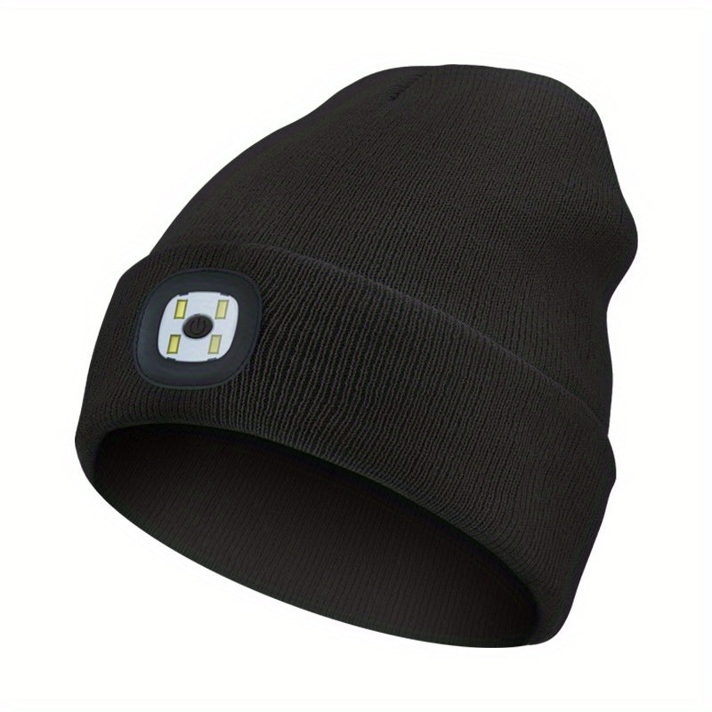 USB Rechargeable LED Beanie Solid Elastic Warm Knit Hat Unisex Skull Cap