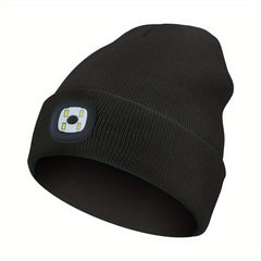 USB Rechargeable LED Beanie Solid Elastic Warm Knit Hat Unisex Skull Cap