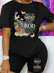 Butterfly Print Short Sleeve T-shirt & Shorts Set