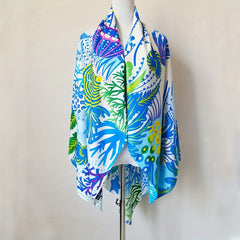 Jellyfish Print Square Scarf Oversized Cartoon Shawl Head Wraps Women