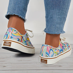 Colorful Low Top Skate Shoes Lace-Up Flat Shoes Comfortable Outdoor Canvas Shoes