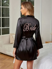 Long Sleeve V Neck Night Robe with Belt