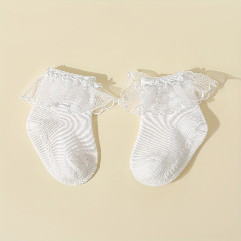 Soft Breathable Princess Socks for Infant Girls Lace Trim Ankle