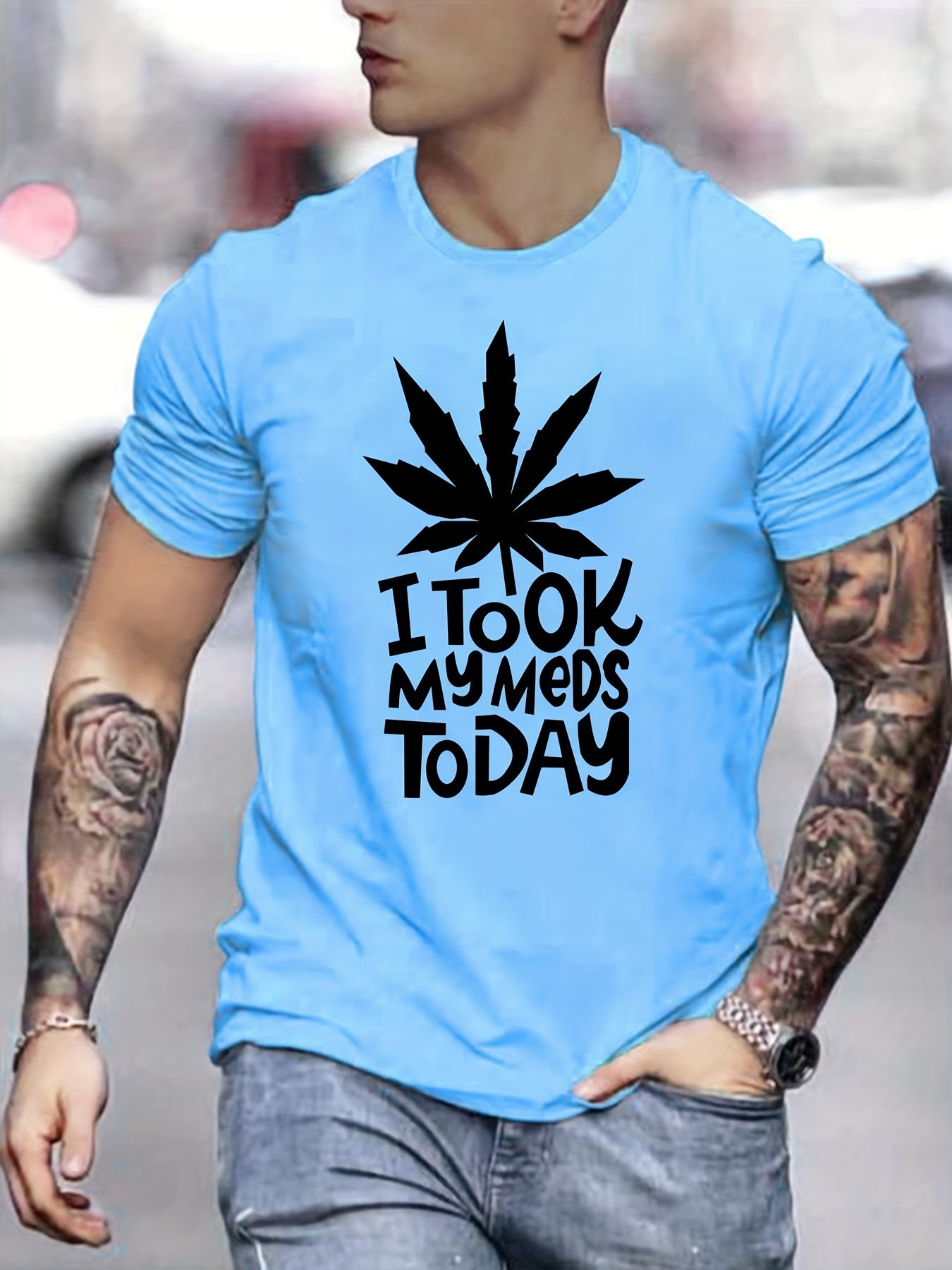 Funny Men's Graphic Novelty T-Shirt - Took My Meds Today Print