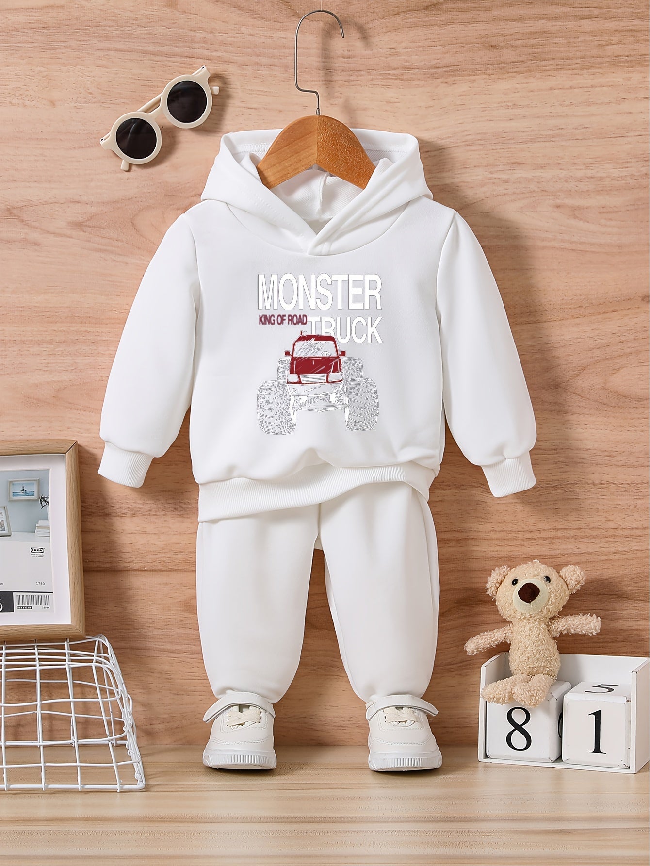 Baby Truck & Letter Print Sweatshirt Trousers Set