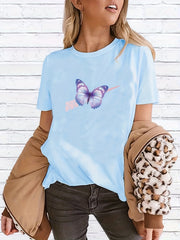 Butterfly Print T-shirt Short Sleeve Crew Neck Streetwear Summer Tee