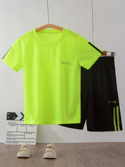 Boy's 2pcs Sports Print T-Shirt & Shorts Set for Summer