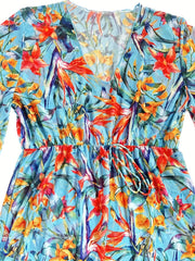 Tropical Print Cover Up Drawstring V Neck