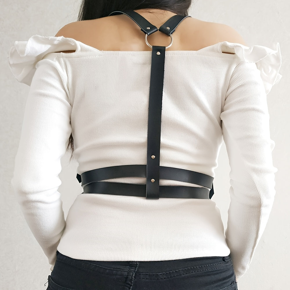 Gothic Rivet Harness Belt Double Layer PU Leather Chest Harness