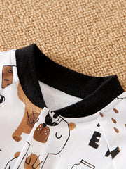 Bear Print Baby Romper Long Sleeve Cotton Bodysuit