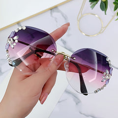 Rhinestone Square Sunglasses Vintage Ladies Stylish Oversized Sun Glasses