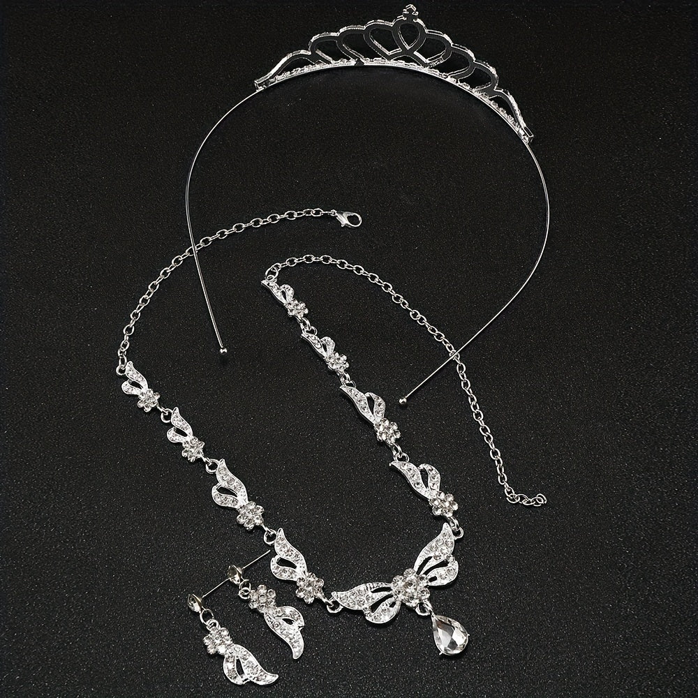 Alloy Rhinestone Headband Necklace Earrings Set Bridal Wedding Hair Accessories