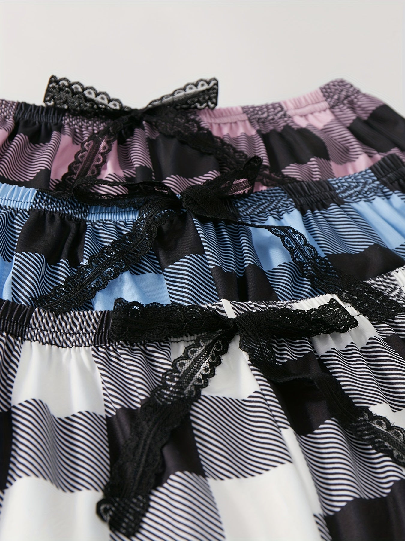Plaid Lounge Pants Elastic Waist Bow Pants Womens Loungewear