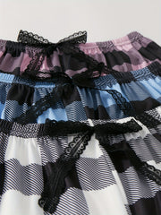 Plaid Lounge Pants Elastic Waist Bow Pants Womens Loungewear