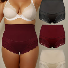 3 Pack Plus Size Panties Set Women's Plus Contrast Lace Trim Wide Waistband