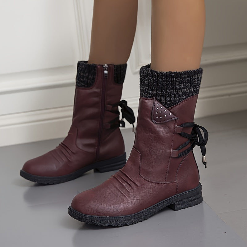 Women's Chunky Heeled Mid Calf Boots Western Cowboy Boots