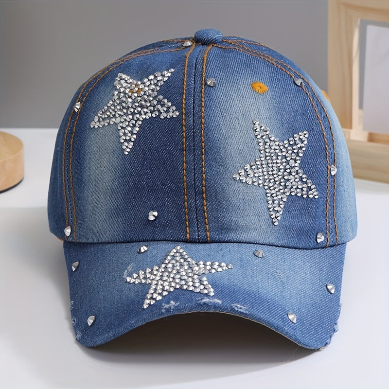 Denim Rhinestone Baseball Cap Y2K Bling Hat Hip Hop Sports Golf Hats