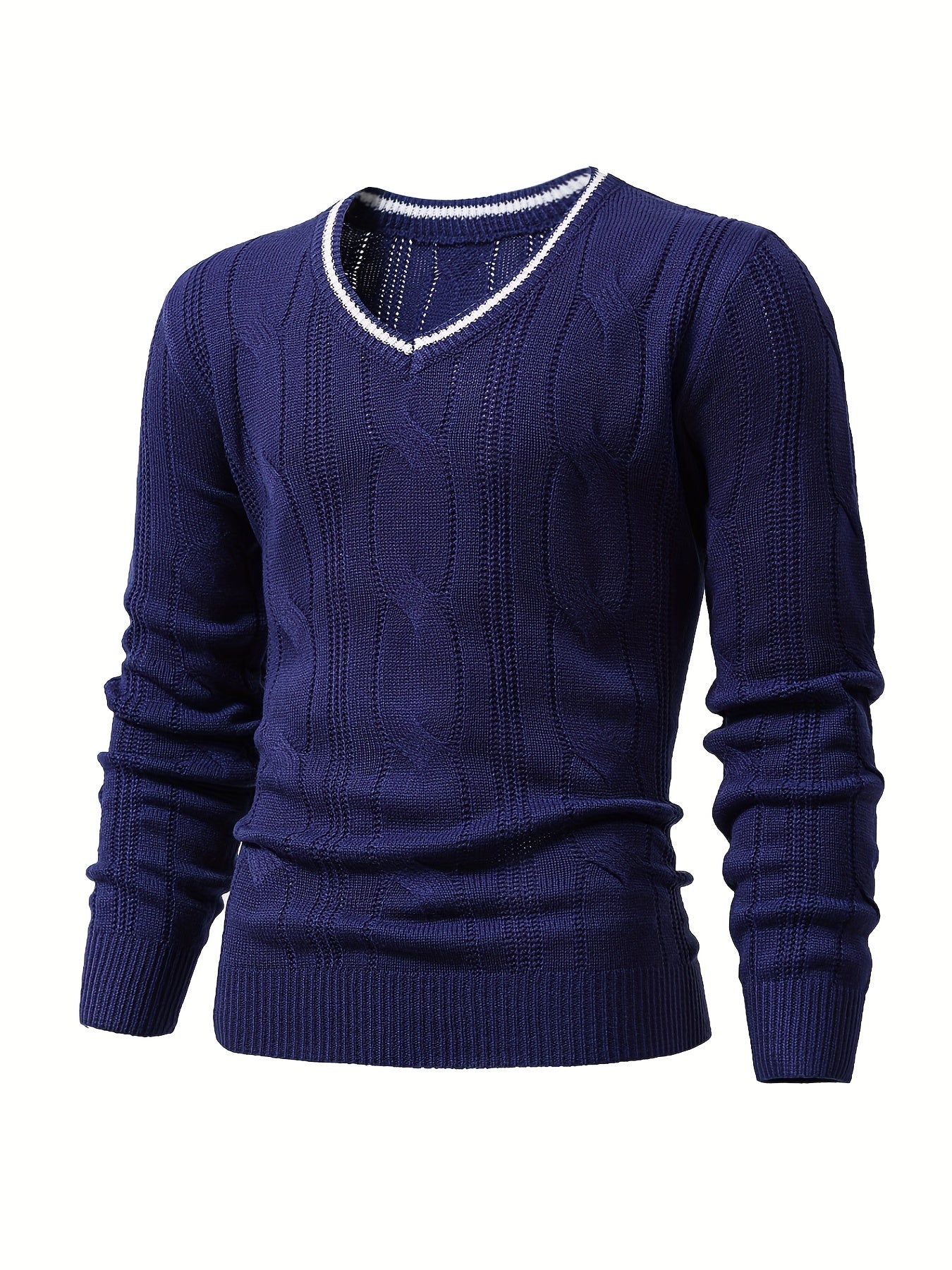Stretch Knit V Neck Pullover Sweater for Men