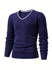 Stretch Knit V Neck Pullover Sweater for Men
