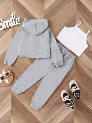 Toddler Girl's 3pcs Hoodie & Cami Top & Sweatpants Set, Spring/Fall Outfits