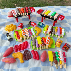Kids Pretend Play Kitchen BBQ Grill Toy Set with Realistic Food