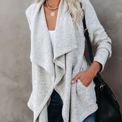 Casual Cardigan Women's Plus Solid Long Sleeve Waterfall Collar