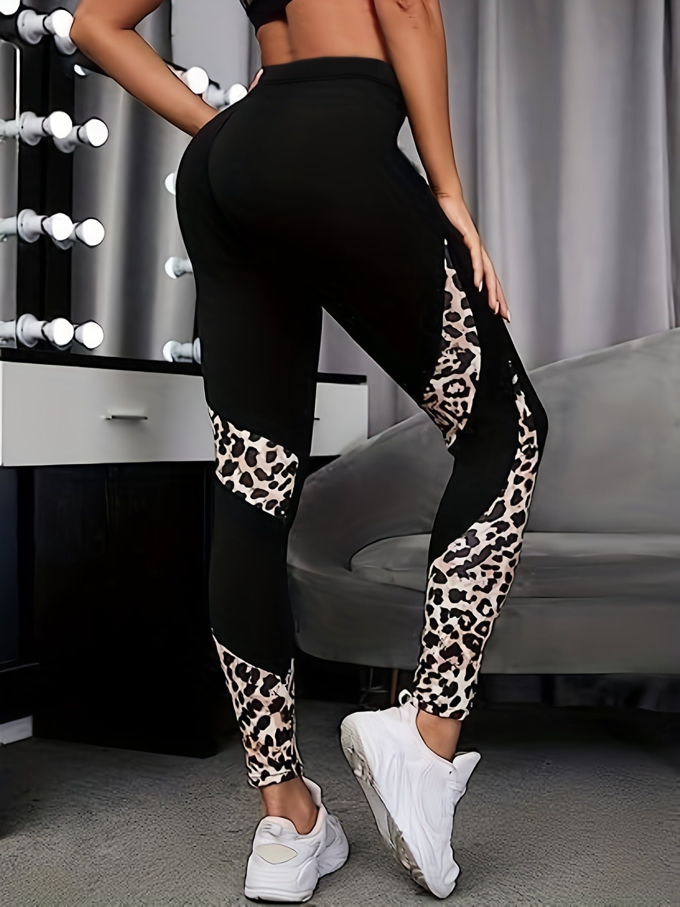 Colorblock Leopard Print High Rise Leggings