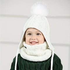Kids Knitted Thermal Beanie Hat & Scarf Set - Winter Yarn Pom Pom Hat Scarf Set