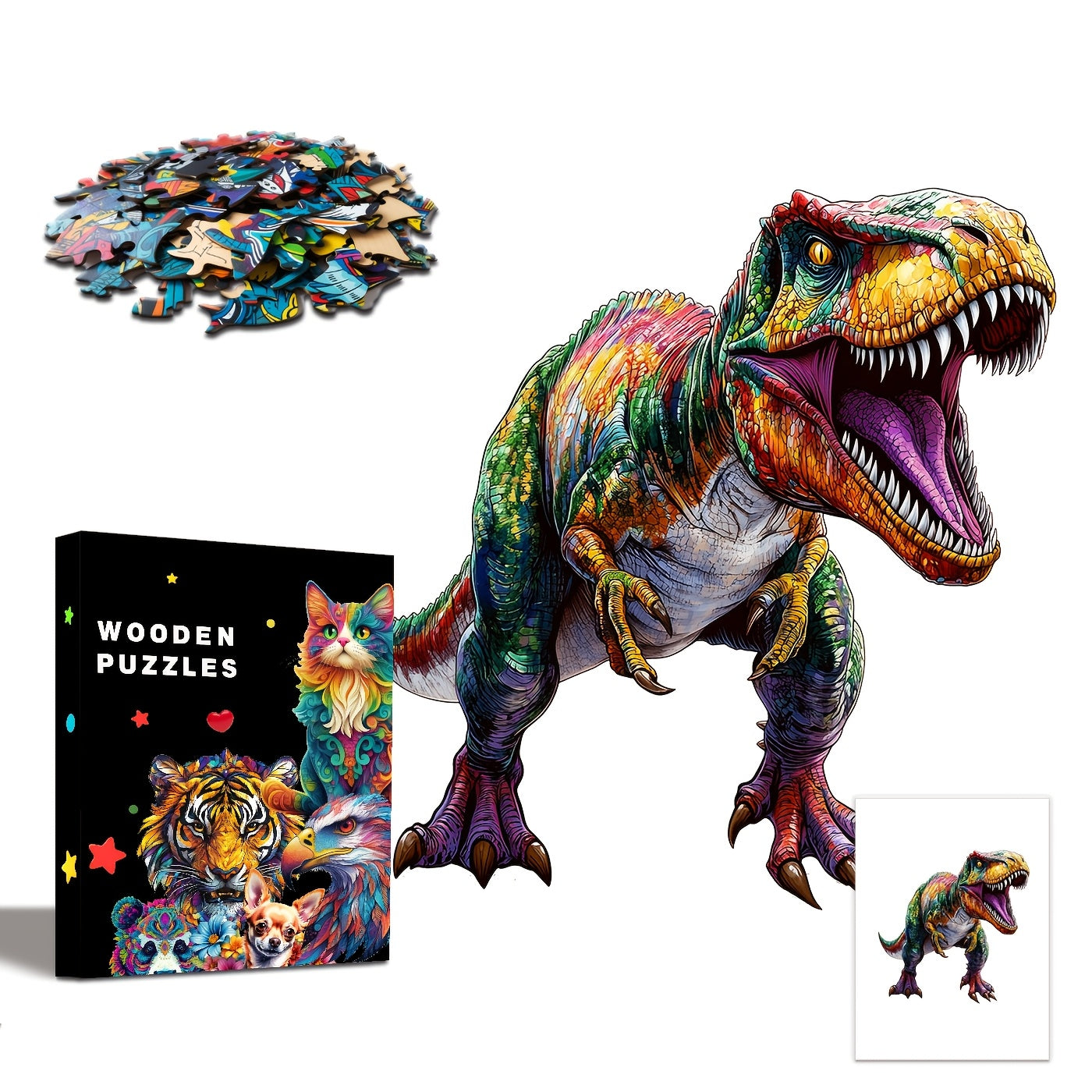 T-Rex Wooden Puzzle Animal Shaped Jigsaw Brain Exercise Artistic Decor